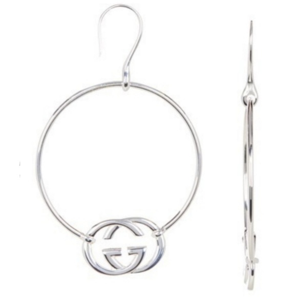 NIB GUCCI GG Britt 925 Silver Hoop Earrings w/ Pouch - Picture 4 of 15